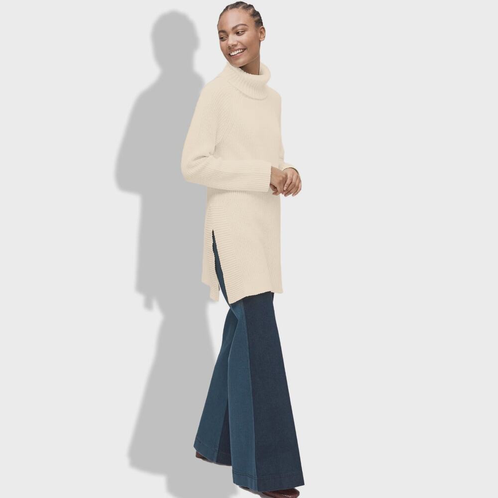 KATE SPADE Roll Neck Cotton Cashmere Sweater Oatmeal Cream {43}